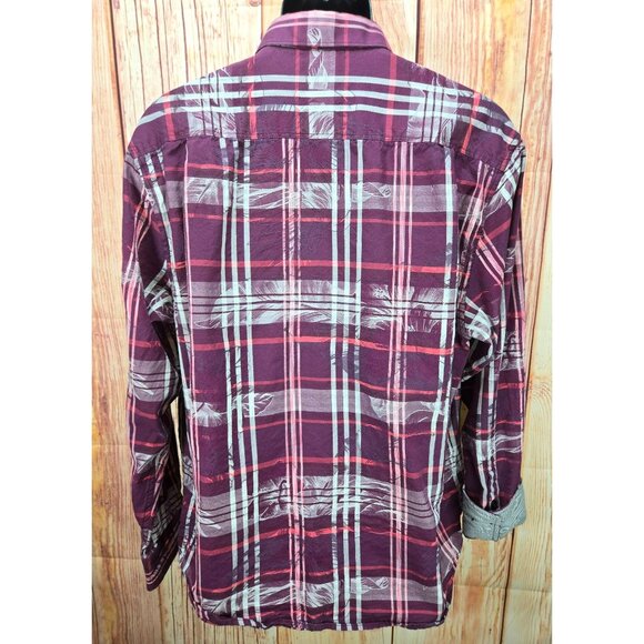 Tommy Bahama Mens Silk Blend Button-Up Shirt Large Burgundy Floral Long Sleeve - Picture 2 of 7